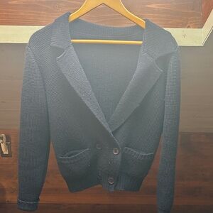 Vintage Classic Navy Knit Cardigan Sweater - Women wool
